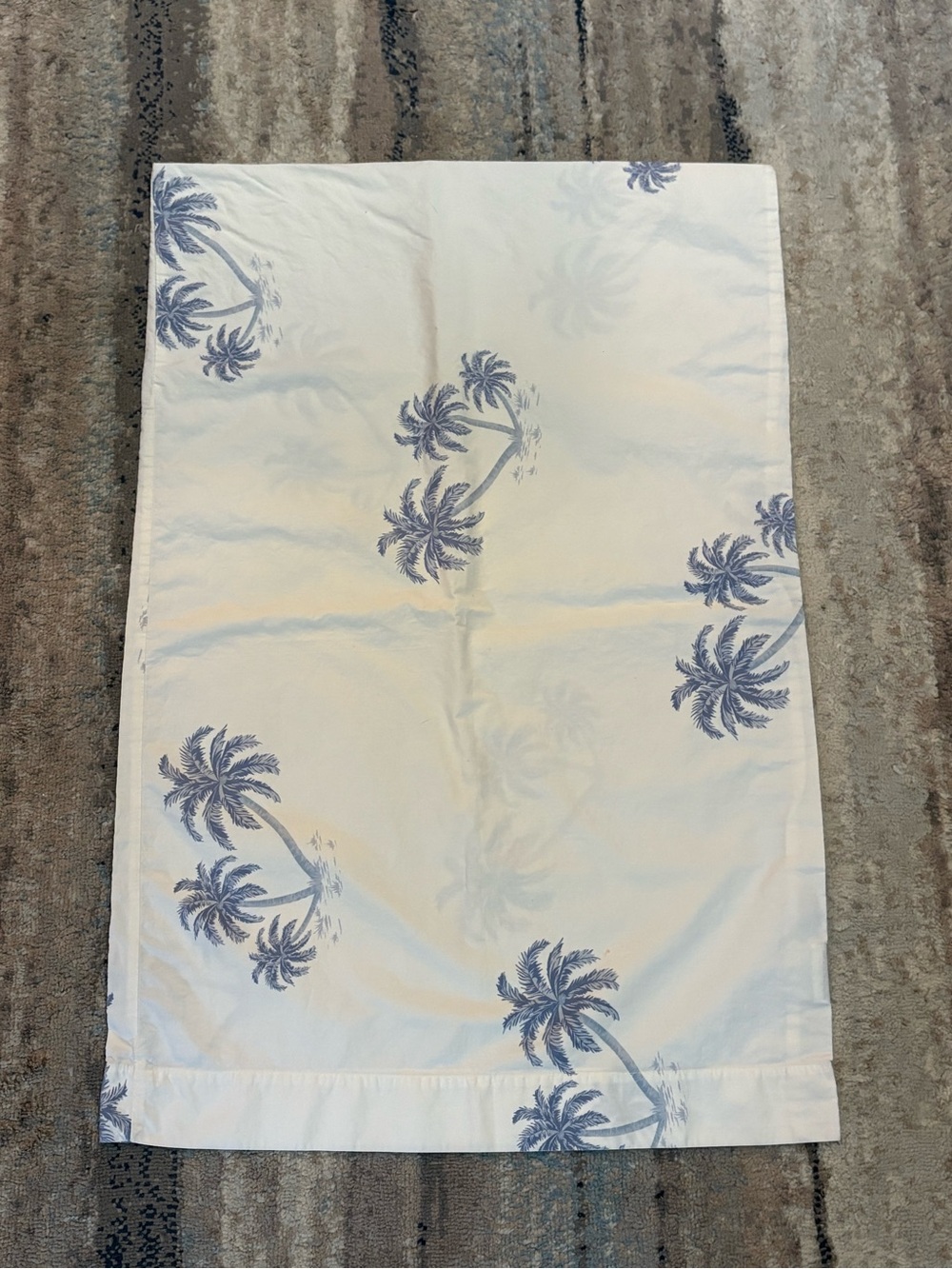 Pair Tropical Palm Print Standard Pillowcases - Blue on Cream
